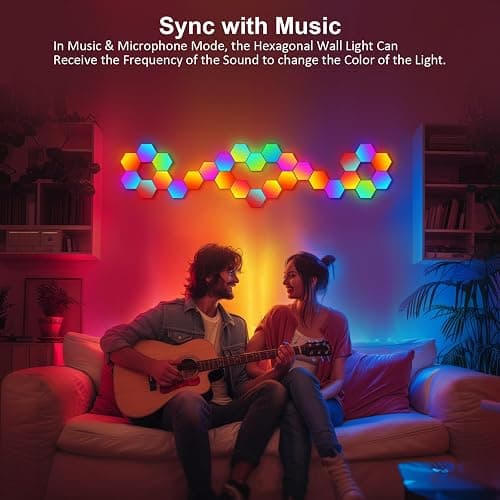 JIMIMORO Hexagon LED Light Panels 8 Pack – RGB Wall Decor Lights with Music Sync, App & Remote – Modular Home & Christmas Decor for Bedroom, Living Room, and Room Decor thumbnail 5