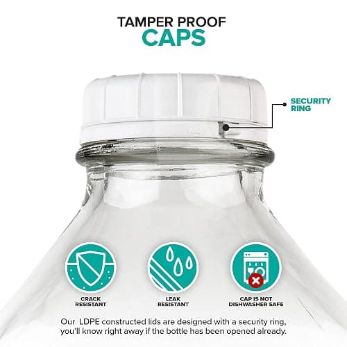 Stock Your Home Half Gallon Glass Bottle with Lid (1 Pack) 64 Oz Jugs and 3 White Caps, Reusable Food Grade Container for Refrigerator, Bottles for Juice, Oat or Plant Milks, Water, Honey thumbnail 4