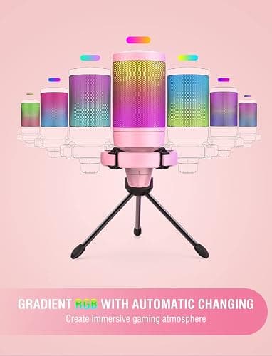 FIFINE USB Gaming PC Microphone for Streaming Podcasts, AmpliGame RGB Computer Condenser Desktop Mic, Cardioid Pattern for YouTube Video, Plug and Play on PS4 PS5, with Quick Mute, Mic Gain-A6V Pink thumbnail 4