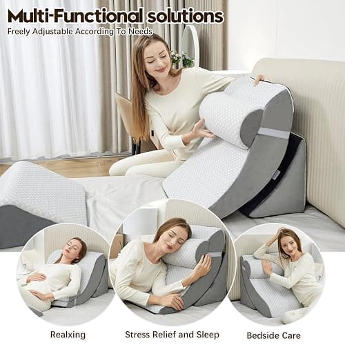 PIASHJOY 4pcs Wedge Pillow Set for After Surgery,Bed Wedge Pillows for Sleeping for Relief of Body Back and Leg Pain, 45 Degree Wedge Pillow for Acid Reflux Relief and Anti-snoring thumbnail 5