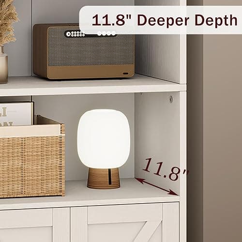IDEALHOUSE Bookcase with Doors Industrial Bookshelf 11.8in Depth Display Storage Shelves 71.4in Tall Farmhouse Bookcases Wooden 6 Shelf Bookshelvels for Bedroom, Living Room, Home Office (White) - White thumbnail 8