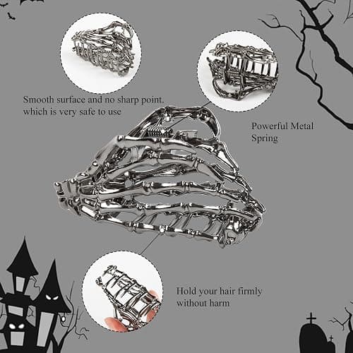 4PCS Gothic Spider Hair Clips Black Web Bat Skeleton Hand Skull Claw Clips for Women,Large Medium Size for Thick Thin Hair,Hiphop Metal Hair Accessories for Halloween Decor Party Gift thumbnail 4