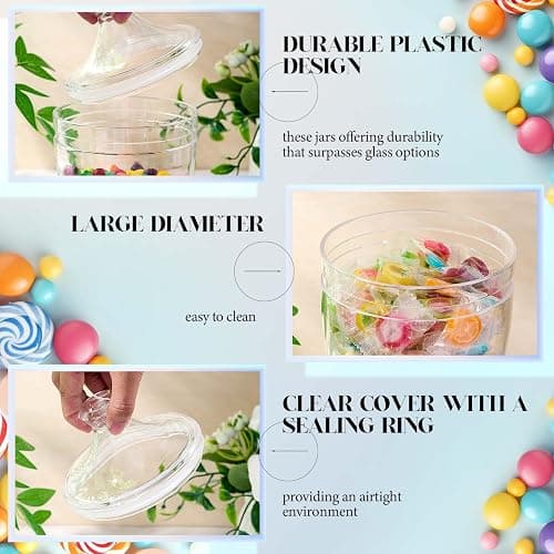 Mimorou 12 Pieces Plastic Apothecary Jars Bulk with Lid Candy Buffet Containers Set 3 Sizes for Wedding Reception Grand Event Birthday Party Supplies Bathroom Kitchen, Shatter-proof thumbnail 4