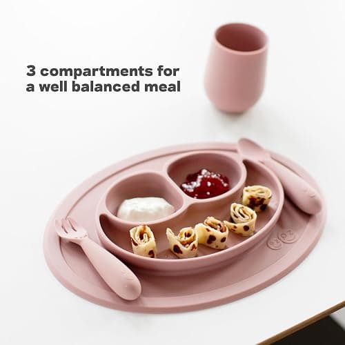 ezpz Mini Mat (Sage) - 6 -12 Months+ - 100% Silicone Suction Placemat + Divided Plate with Three Compartments - Supports Baby-Led Weaning - Designed for Highchair, Table, and Travel thumbnail 6