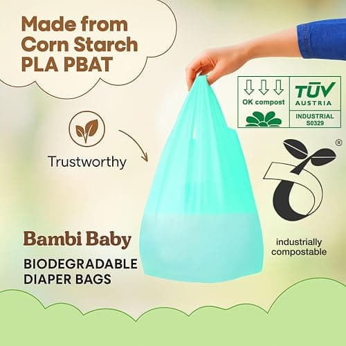 ECO Bambi Baby ™ 100% Biodegradable and Compostable 300 Nappy bags| Antibacterial Diaper Disposal Sacks in Kraft Box | Essentials for Newborn Babies and Young Children thumbnail 3