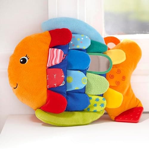 Melissa & Doug K’s Kids, Flip Fish Stuffed Animal, Soft Baby Book, Multi-Textured Squeaking & Crinkling Infant Sensory Toys for Babies with Baby Mirror, Tummy Time Toys for Infants Ages 0–9 Months thumbnail 10