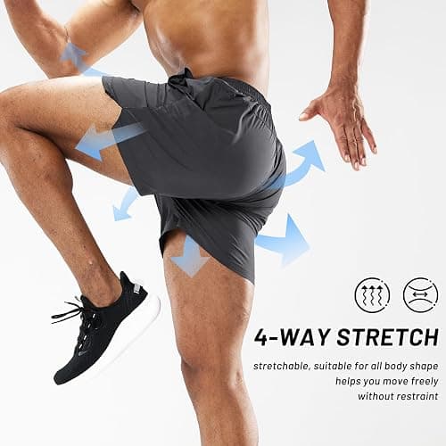 MIER Men's 5 Inch Inseam Running Shorts, Quick-Dry with Pockets | Workout, Athletic, Lightweight Breathable Fabric, Soft Elastic Waist, Inner Drawstring, Side Split, Machine Washable thumbnail 4