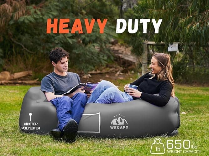 WEKAPO Inflatable Couch Air Lounger Chair - Camping & Beach Accessories, Portable Blow up Sofa for Hiking, Lawn, Indoor/Outdoor Movies & Music Festivals. Lightweight and Easy to Set Up Air Hammock - Purple thumbnail 5