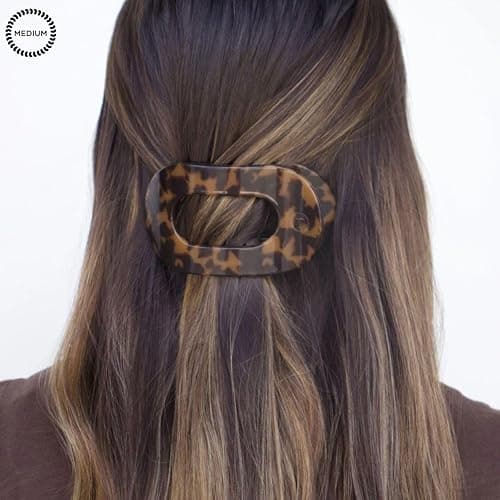 TELETIES - Medium Flat Round Clip - Strong Grip, Bendable Teeth, Comfortable Curved Design - For Lying Down, Yoga, Driving & More - Ideal for Medium-Thick Hair - For All Hair Textures - Tortoise thumbnail 4