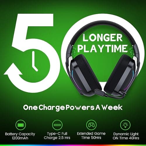 WESEARY Wireless Gaming Headsets for PC, PS5, PS4, Switch, Mac, 2.4GHz Wireless Gaming Headphone with ENC Noise Canceling Microphone, Bluetooth 5.4, Cool Lighting, 50H Battery, 50mm Drivers thumbnail 8