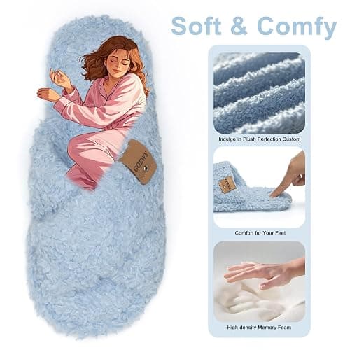 GOEWY Fuzzy Open Toe Slippers for Women Cozy Memory Foam House Shoes Indoor | Cute Cross Band,Soft Faux Fur,Anti-slip Sole Outdoor,Machine-washable,Lightweight,Slip on Gifts for Women,Mom and Bridesmaid thumbnail 3