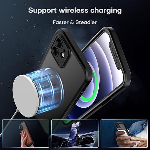 TOCOL Magnetic for iPhone 12 Case, Upgraded Full Camera Protection, Fit for MagSafe, Rugged Phone Case for iPhone 12 6.1 Inch, Drop Protection, Anti-Scratch, Black thumbnail 3