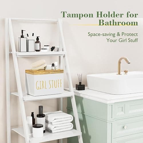 Nyellevario Tampon Holder for Bathroom with Hinged Lid, Feminine Product Organizer, Bathroom Period Products, Toilet Organizer, Bathroom Accessories Box for Girl Stuff (White) thumbnail 3