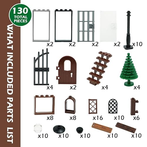 BroTex Doors Windows Accessories Bricks Pieces, City House Parts Garden Classic Road Lamp Light Ladder Gate Castle, Creative DIY Construction thumbnail 2