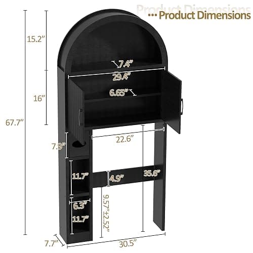 OUTGUAVA Over The Toilet Storage Cabinet, Bathroom Organizer Over Toilet, Arched Storage Organizer Cabinet with Anti-Tip Device and Adjustable Shelf for Washroom Laundry and Restroom, Black thumbnail 2