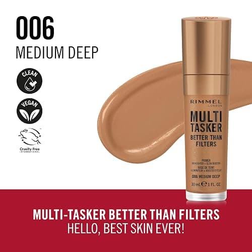 Rimmel Multi-Tasker Better Than Filters, 006 Medium Deep, Face Primer, Glow Booster and Highlighter, Vegan Formula, Anti-Ageing Benefits, Light-Reflecting Pigments, Giant Soft-Touch Wand, 1oz thumbnail 2