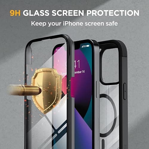 Miracase Glass Series Designed for iPhone 13 Case 6.1 inch, 2023 Upgrade Full-Body Magnetic Clear Bumper Case with Built-in 9H Tempered Glass Screen Protector,Black thumbnail 5