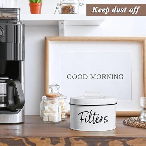 DRASTAR Coffee Filter Holder, Filter Storage with Lid for Counter, Storage Basket Container for Coffee Bar Accessories Decor, White thumbnail 2