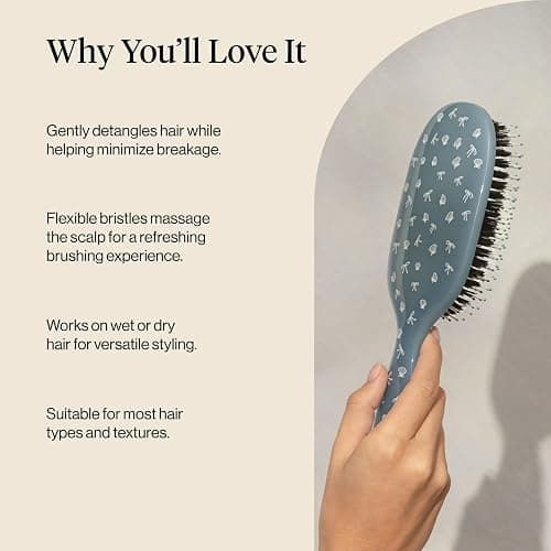 Kitsch Smooth & Polish Brushes – Dual Bristle Brush, Frizz Control Detangler Hair Brush, Nylon Hairbrush for Women Cushioned Pad for Scalp Massage, Hair Tool for All Hair Types - Coastal Blue Print thumbnail 5