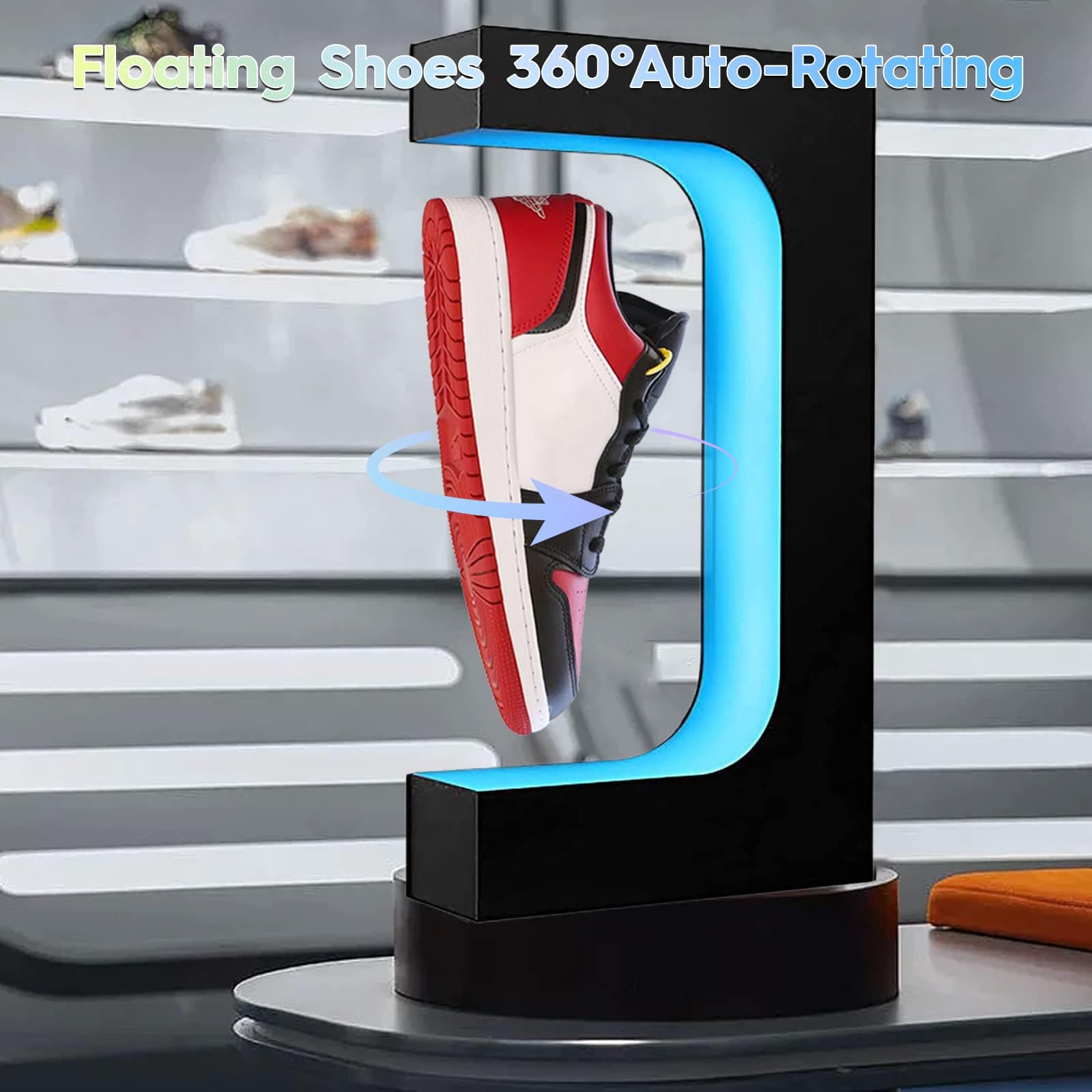 Magnetic Floating Shoe Display Stand, Rotating Levitation Shoe Rack with 16 Colors LED Lights, Levitating Sneaker Stand Holder for Shoe Collection Advertisement Exhibition (Black) thumbnail 4