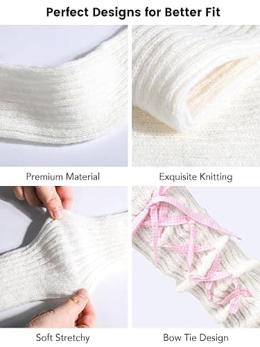 Sksshion Y2K 80s Leg Warmers for Women Bow Tie Rib Knit Leg Warmer Winter Boot Socks thumbnail 6