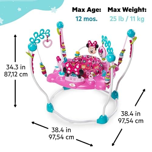 Bright Starts Disney Baby MINNIE MOUSE PeekABoo Baby Activity Center Jumper with 8 Toys, Lights & Sounds, 360-Degree Seat, 6-12 Months (Pink/Blue) thumbnail 3