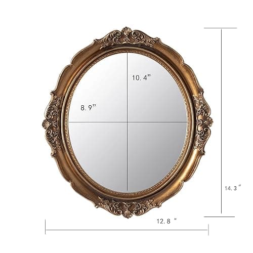 Funerom 12.8 x 14.3 inch Vintage Decorative Wall Mirror, Hanging Mirrors for Bedroom Living-Room Dresser Decor, Oval (Antique Gold) thumbnail 3
