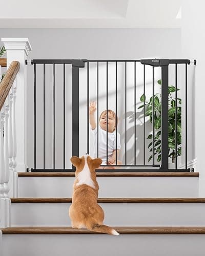 Cumbor 29.7-48" Baby Gate for Stairs, Mom's Choice Awards Winner-Dog Gate for Doorways, Auto Close Safety Pet Gate for Dogs Indoor, Easy Install Pressure Mounted Child Gate with Walk Thru Door, Black - Black - 29.7-48"W x 30.5"H