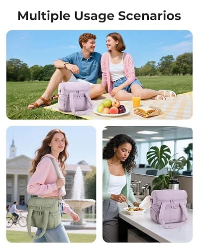 BAGSMART Lunch Bag Women, Double Deck Insulated Lunch Box, Quilted Puffer Lunch Tote, Leakproof, Durable & Reusable Large Lunch Cooler For Work Picnic Travel Meal Prep, Lavender Purple thumbnail 7