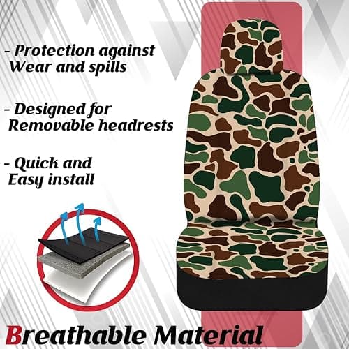 MAKLUVL 2 Packs Dark Camo Car Seat Covers with Matching Headrest Universal Fit Most Vehicles, Automotive Camo Interior Accessories Fits Most Cars, Sedans, Vans, and Trucks thumbnail 2