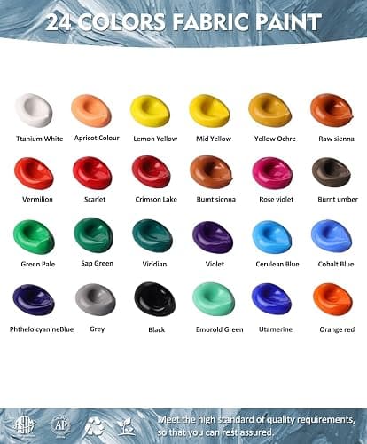 Colorful Fabric Paint Set for Clothes 24 Colors - Permanent Textile Paint Kit for Shoes, Canvas - Non-Toxic Slick Painting Set for Adults, Beginner & Artists thumbnail 2