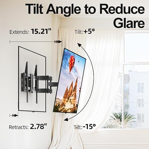Full Motion Mount, USX MOUNT UL Listed TV Wall Mount for Most 42-84 inch TVs, Holds up to 120lbs, Max VESA 600x400mm, Swivel TV Bracket with Dual Articulating Arms Tilt Rotation Fits 16" Wood Stud thumbnail 3