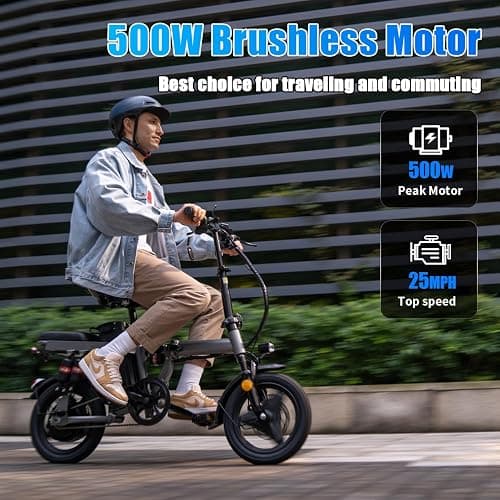 Electric Bike for Adults, Folding Electric Bike, 500W Motor, Up to 20/25 MPH and 20/30 Miles Long Range, 48V 10AH/13AH/15AH Removable Battery, Electric Mini Bike, UL 2849 Certified - 500w, 48v 15ah thumbnail 2