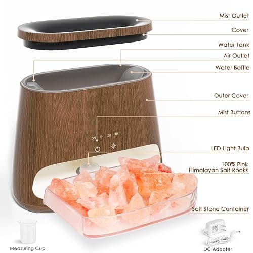 SALKING 2-in-1 Himalayan Salt Lamp Diffuser, Cool Mist Humidifier, Aromatherapy & Himalayan Salt Therapy, 100% Pure Himalayan Salt, Ultrasonic Essential Oil Diffuser with Ambient Glow, 150ml (Dark) thumbnail 7