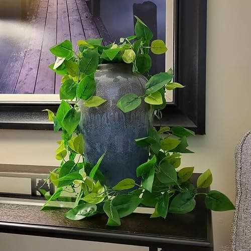 BLEUM CADE Fake Hanging Plants, 2pcs Artificial Hanging Plant, Faux Pothos Vines Hanging Plant Greenery for Wall Home Living Room Indoor Outdoor Decor (No Baskets) - Pothos Ivy Vines - 2pcs thumbnail 4