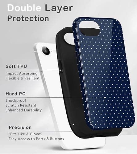 Amzfield Compatible with iPhone 16e Case Cute Polka Dot Aesthetic Retro Design for Women Girls Fall Simple Chic Girly Pretty Dual Layer Hybrid Protection Elegant Case, Navy Blue thumbnail 3