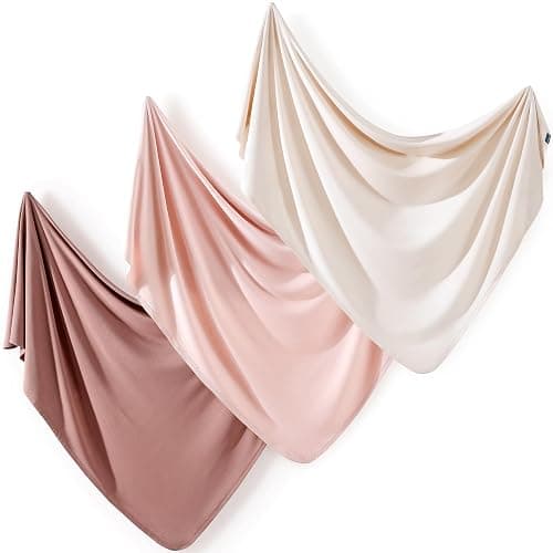 GRSSDER 3 Pack Newborn Swaddle Blankets for Girls, Ultra Soft Stretchy Jersey Knit Extra Large Size 33 x 44 Receiving Blankets for Easy Swaddling Baby Snug and Cozy - Image 1