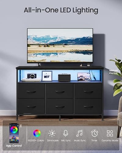 SONGMICS BELLAH Collection - Dresser for Bedroom, Chest of Drawers, TV Stand for TVs Up to 55 Inches, Living Room, Closet, 6 Drawers and 1 Shelf, Modern, Ink Black ULGS833BH02S thumbnail 5