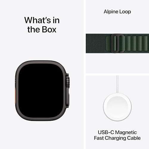 Apple Watch Ultra 2 [GPS + Cellular 49mm] Smartwatch, Sport Watch with Black Titanium Case with Dark Green Alpine Loop - M. Fitness Tracker, Precision GPS, Action Button, Carbon Neutral thumbnail 5