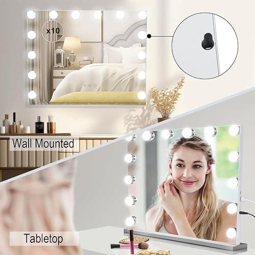 onesaimei Hollywood Vanity Mirror with 14 LED Dimmable Bulbs, Makeup Cosmetic Mirror with Lights, Lighted Vanity Dressing Table Mirror with USB Charging, Touch Screen Tabletop Mirror, 50CM x 42CM thumbnail 7