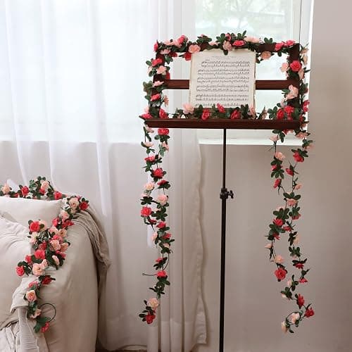MARTINE MALL Flower Garland Rose Vines, 2 Strands 16.5Ft Flower Vines for Bedroom, Rose Floral Garland Decorations for Room Table Birthday Wedding Party Garden Wall Decor thumbnail 4
