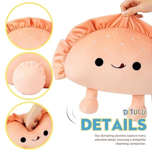 Ditucu Cute Dumpling Plush Pillow Funny Food Fried Dumplings Pancakes Stuffed Animal Plushies Toys Soft Hugging Gifts for Kids Pink 14 inch thumbnail 6