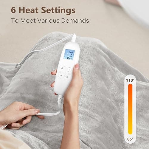 PROALLER Electric Heated Blanket Queen Size with 6 Levels & 8h Auto Off, Ultra Soft Flannel Full Body Heating Blanket, Machine Washable, Warm Gray, 84" x 90" thumbnail 3