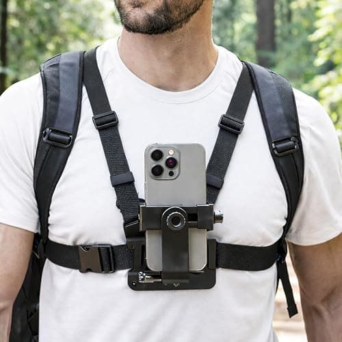 Mobile Phone Chest Mount Set, Strap Holder Cell Phone Clip for Action Camera POV Compatible with Samsung iPhone Plus etc - Image 1