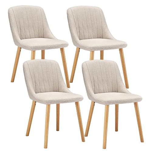 Goeurvant Dining Chairs Set of 4 Polyester Chairs for Living Room with Wood Legs Upholstered Kitchen Chair, Beige - Image 1