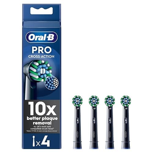 Oral-B Pro Cross Action Electric Toothbrush Head, X-Shape and Angled Bristles for Deeper Plaque Removal, Pack of 4 Toothbrush Heads, Black - Image 1