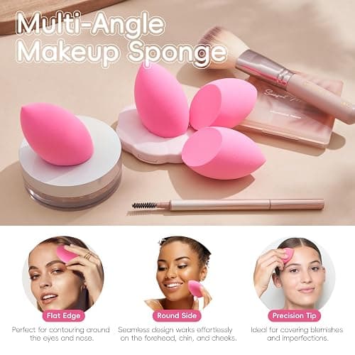 GWT Makeup Sponge Set, 6 Pcs Latex-Free Beauty Blender Sponges for Foundation, Liquid & Cream, Ultra-Soft Wonder Sponges, Multi-Angle Blending, Ideal Stocking Stuffers for Women thumbnail 2