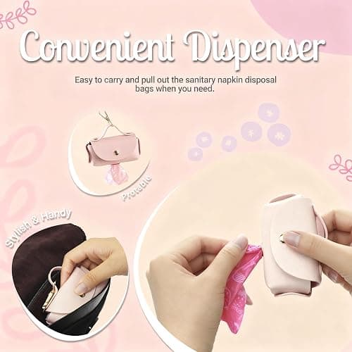 Eyryfui Sanitary Napkin Disposal Bags with Dispenser Feminine Hygiene Disposal Bags for Tampons Trash Bag, Personal Care Sanitary Bag for Women Privacy Handling (Pink) thumbnail 3