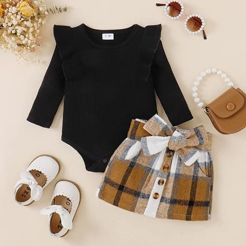 Yccutest Toddler Baby Girl Skirt Outfit Long Sleeve Ruffle Shirt Top Mini Skirt Set 2Pcs Kids Little Girl Clothes Fall Winter thumbnail 8