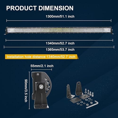 RIGIDON Barra Led Fuoristrada, 52" 130 cm 675W Tripla Fila Barra Luce Led Con Strobo Cablaggio Kit, Per Auto Camion SUV ATV Barca 4x4 Veicoli Offroad, Impermeabile Faretti Fendinebbia, 6000K Bianco - 52 pollici 675W + strobo + cablaggio thumbnail 2